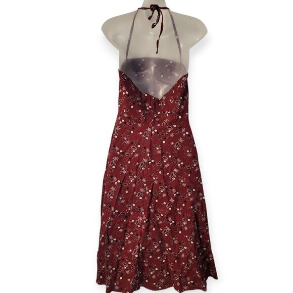 Collectif Burgundy Bandana Halter Dress Size M - Picture 4 of 10